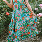 Green Floral Print Sleeveless Ruffle Tiered Maxi Dress