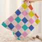 Pink Color Block Checkered Zipper Corduroy Cosmetic Bag