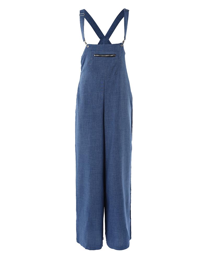 Pocket Design Wide Leg Suspender Jumpsuit