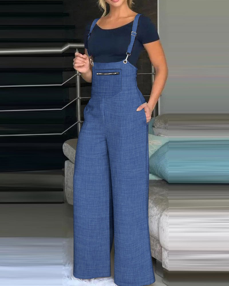 Pocket Design Wide Leg Suspender Jumpsuit