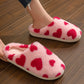 Fiery Red Valentines Heart Shape Winter Fuzzy Slippers