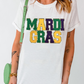 White Chenille MARDI GRAS Patched Graphic T Shirt