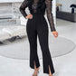 Elegant Mesh See Through Long Sleeve Jumpsuits Contrast Lace Sequin Patch Casual Overalls