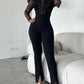 Elegant Mesh See Through Long Sleeve Jumpsuits Contrast Lace Sequin Patch Casual Overalls
