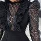 Elegant Mesh See Through Long Sleeve Jumpsuits Contrast Lace Sequin Patch Casual Overalls