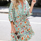 Floral Print Drawstring V Neck Dress