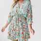 Floral Print Drawstring V Neck Dress