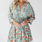 Floral Print Drawstring V Neck Dress