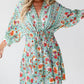 Floral Print Drawstring V Neck Dress