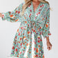 Floral Print Drawstring V Neck Dress