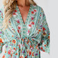 Floral Print Drawstring V Neck Dress