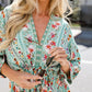 Floral Print Drawstring V Neck Dress