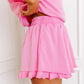 Pink Half Zip Puff Sleeve Top and Ruffled Shorts Set