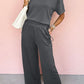 Dark Grey Drawstring Side Crewneck Tee and Loose Pants Set