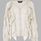 V Neck Shoulder Asymmetrical Ruffles Blouse Casual Button Front Long Sleeve Top