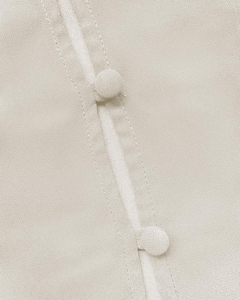 V Neck Shoulder Asymmetrical Ruffles Blouse Casual Button Front Long Sleeve Top