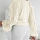 V Neck Shoulder Asymmetrical Ruffles Blouse Casual Button Front Long Sleeve Top