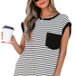 Black Stripe Chest Pocket Patch Round Neck Tank Top