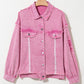 Pink Lace Patchwork Distressed Buttoned Denim Jacket