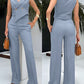 V Neck Sleeveless Button Vest and High Waist Wide Leg Pants Set