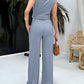 V Neck Sleeveless Button Vest and High Waist Wide Leg Pants Set