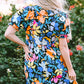Blue Collared Split Neck Floral Flared Dress