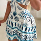 Floral Print Halter Sleeveless A Line Mini Dress Sexy Waist Hollow Out Vacation Dress