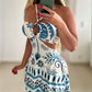 Floral Print Halter Sleeveless A Line Mini Dress Sexy Waist Hollow Out Vacation Dress
