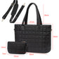 Black Quilted Patchwork Large Tote Bag and Clutch 2pcs Set