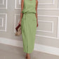 2 Pieces Outfit Round Neck Sleeveless Tank Casual Tied Detail Skirt Set