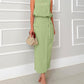 2 Pieces Outfit Round Neck Sleeveless Tank Casual Tied Detail Skirt Set