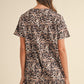 Brown Leopard Print Crew Neck Shift Short T Shirt Dress