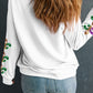 Beige Sequin Mardi Gras Patched Pattern Fleur de Lis Sleeve Sweatshirt