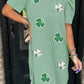 Mint Green Sequin Clover Graphic Puff Sleeve Corded T Shirt Dress