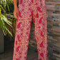 Red Paisley Printed Buttoned High Waist Straight Leg Pants