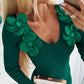 Floral Pattern V Neck Bodycon Mini Dress Long Sleeve Knit Sweater Dress