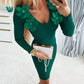 Floral Pattern V Neck Bodycon Mini Dress Long Sleeve Knit Sweater Dress