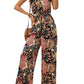 Black Floral Print Belted Sleeveless Wide Leg Jumpsuit