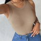 Round Neck Ribbed Tank Top With Bra Pads