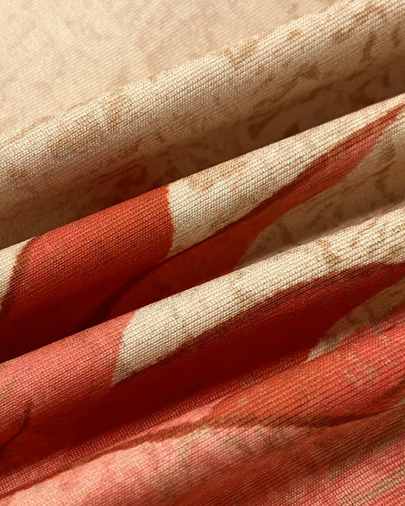 2 Pieces Outfit Abstract Print Cold Shoulder Batwing Sleeve Top and Casual Wide Leg Pants Set