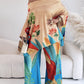 2 Pieces Outfit Abstract Print Cold Shoulder Batwing Sleeve Top and Casual Wide Leg Pants Set