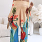 2 Pieces Outfit Abstract Print Cold Shoulder Batwing Sleeve Top and Casual Wide Leg Pants Set