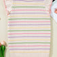 Oatmeal Colorful Striped Eyelet Knit Ruffled Sleeve Sweater T Shirt