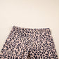 Khaki Leopard Print Ribbed Textured Knit Biker Shorts