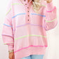 Pink Rainbow Stripes Drop Shoulder Baggy Henley Sweater