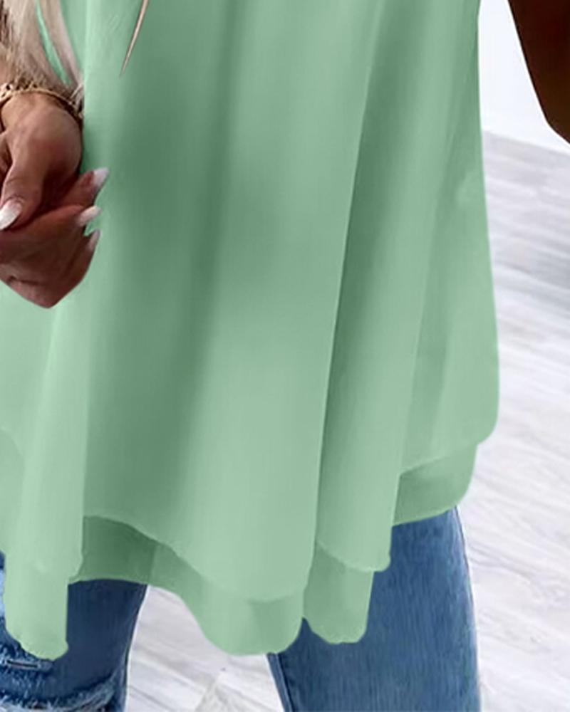 Love Heart Pattern Contrast Lace Layered Chiffon Tank Top