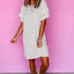 White Stripe Ruffled Short Sleeve Crew Neck T Shirt Shift Mini Dress