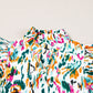 Green Abstract Print Split Neck Ruffle Sleeve Blouse