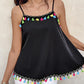 Square Neck Spaghetti Strap Colorful Tassel Decor Tank Casual Loose Fit Top