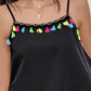 Square Neck Spaghetti Strap Colorful Tassel Decor Tank Casual Loose Fit Top